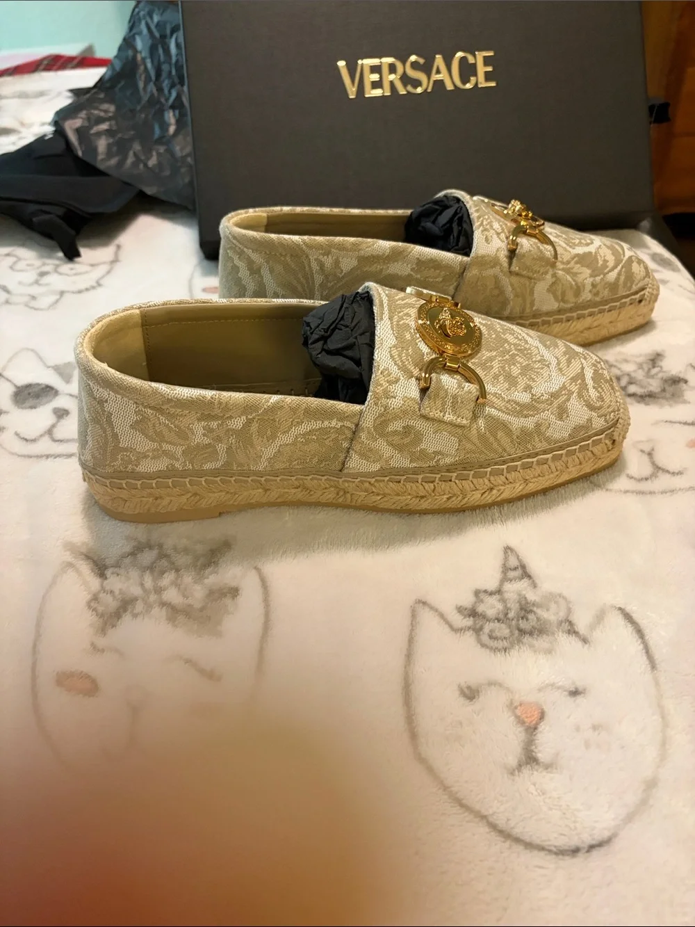 Versace Beige Jacquard Medusa Horsebit Loafers